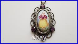 Antique Victorian 1800 Sterling Silver Hand Painted Porcelain ONLY GIRL! Pendant