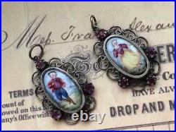 Antique Victorian 1800's Sterling Silver Hand Painted Porcelain ONLY GUY! Pendant