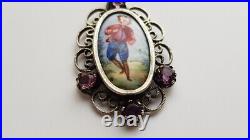 Antique Victorian 1800's Sterling Silver Hand Painted Porcelain ONLY GUY! Pendant