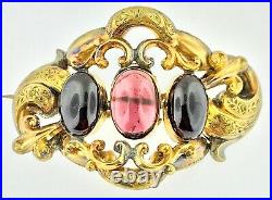 Antique Victorian 1860's 3 Carbuncle Garnets Pin Brooch Pendant 9 Kt GoldEstate