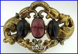 Antique Victorian 1860's 3 Carbuncle Garnets Pin Brooch Pendant 9 Kt GoldEstate