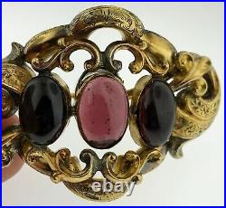 Antique Victorian 1860's 3 Carbuncle Garnets Pin Brooch Pendant 9 Kt GoldEstate