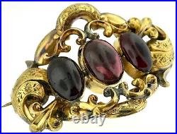 Antique Victorian 1860's 3 Carbuncle Garnets Pin Brooch Pendant 9 Kt GoldEstate