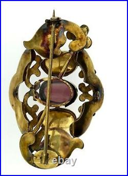 Antique Victorian 1860's 3 Carbuncle Garnets Pin Brooch Pendant 9 Kt GoldEstate