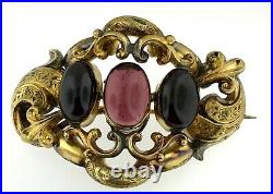 Antique Victorian 1860's 3 Carbuncle Garnets Pin Brooch Pendant 9 Kt GoldEstate