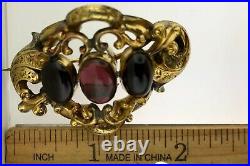 Antique Victorian 1860's 3 Carbuncle Garnets Pin Brooch Pendant 9 Kt GoldEstate