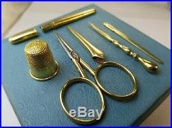 Antique Victorian 1860s E. H. 14k Solid Gold Sewing Kit Hand Carved Case Beauty