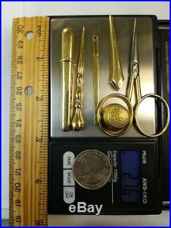 Antique Victorian 1860s E. H. 14k Solid Gold Sewing Kit Hand Carved Case Beauty