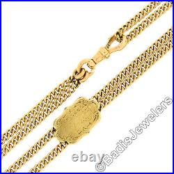 Antique Victorian 18K Gold Long Cuban Curb Link with Hand Etched Slider Muff Chain