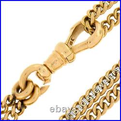 Antique Victorian 18K Gold Long Cuban Curb Link with Hand Etched Slider Muff Chain