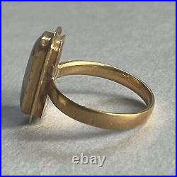 Antique Victorian 18ct Gold Panel Ring Hand Painted Cherub Hallmarked Size J