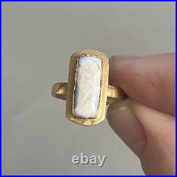 Antique Victorian 18ct Gold Panel Ring Hand Painted Cherub Hallmarked Size J