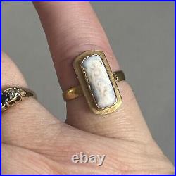 Antique Victorian 18ct Gold Panel Ring Hand Painted Cherub Hallmarked Size J