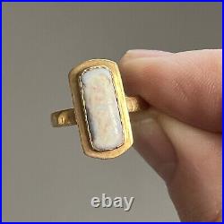 Antique Victorian 18ct Gold Panel Ring Hand Painted Cherub Hallmarked Size J