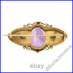 Antique Victorian 18k Gold 13.50ctw Oval Amethyst with Hand Engraved Brooch Pin