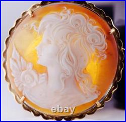 Antique Victorian 18k Gold Hand Carved Cameo Brooch c1900's-20 Grams Heavy-55mm