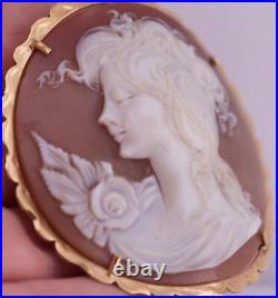 Antique Victorian 18k Gold Hand Carved Cameo Brooch c1900's-20 Grams Heavy-55mm