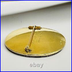 Antique Victorian 18k Yellow Gold 1856 Hand Painted Portrait Engraved Brooch