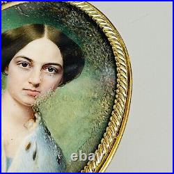 Antique Victorian 18k Yellow Gold 1856 Hand Painted Portrait Engraved Brooch