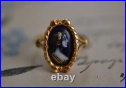 Antique Victorian 18k Yellow Gold and Hand Painted Porcelain Portrait Ring