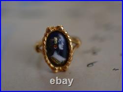 Antique Victorian 18k Yellow Gold and Hand Painted Porcelain Portrait Ring