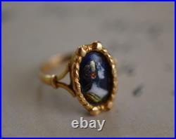 Antique Victorian 18k Yellow Gold and Hand Painted Porcelain Portrait Ring