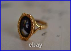 Antique Victorian 18k Yellow Gold and Hand Painted Porcelain Portrait Ring