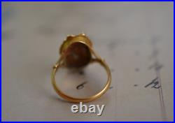 Antique Victorian 18k Yellow Gold and Hand Painted Porcelain Portrait Ring