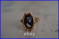 Antique Victorian 18k Yellow Gold and Hand Painted Porcelain Portrait Ring
