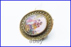 Antique Victorian 18k gold hand painted enamel brooch/pendent