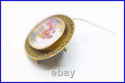 Antique Victorian 18k gold hand painted enamel brooch/pendent