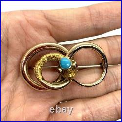 Antique Victorian 18k gold turquoise ruby snake eternity Figure8 knot brooch pin