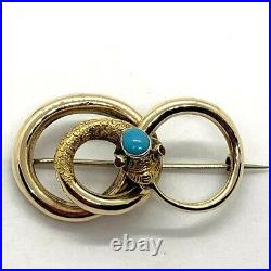 Antique Victorian 18k gold turquoise ruby snake eternity Figure8 knot brooch pin