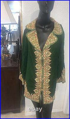 Antique Victorian 1900's Green Hand Embroidered Cardigan Coat Wool Paisley