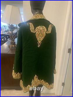 Antique Victorian 1900's Green Hand Embroidered Cardigan Coat Wool Paisley