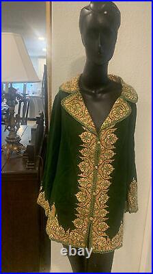 Antique Victorian 1900's Green Hand Embroidered Cardigan Coat Wool Paisley