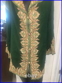 Antique Victorian 1900's Green Hand Embroidered Cardigan Coat Wool Paisley