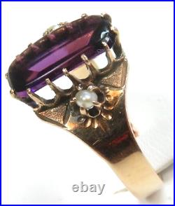 Antique Victorian 1910 Amethyst 14K Rose Gold Ring Size 7.5 UK-O 1/2 2.27 Carat