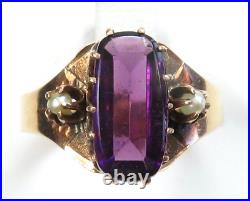 Antique Victorian 1910 Amethyst 14K Rose Gold Ring Size 7.5 UK-O 1/2 2.27 Carat