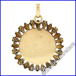 Antique Victorian 19k Gold Hand Painted Portrait Etched Floral Frame Pendant