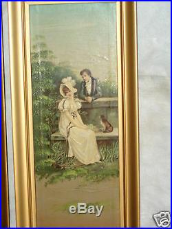 Antique Victorian 1/2 Yardlong Hand Panted Painting Print On Canvas Lady Pr
