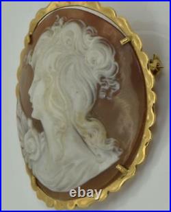 Antique Victorian 22k gold&hand carved Shell brooch, signed by the artist! UNIQUE