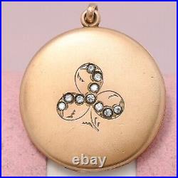 Antique Victorian 3 Leaf Clover Paste Gold Filled Hand Etched Pendant Locket