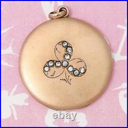 Antique Victorian 3 Leaf Clover Paste Gold Filled Hand Etched Pendant Locket