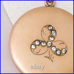 Antique Victorian 3 Leaf Clover Paste Gold Filled Hand Etched Pendant Locket