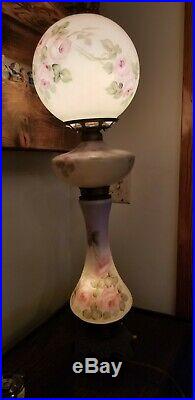 Antique Victorian 3 tier Gone with the Wind Oil Banquet Lamp Hand Painted Roses