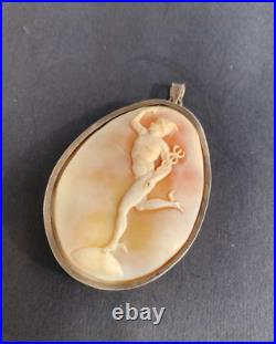 Antique Victorian 800 Silver Hand Carved Shell Cameo Pendant Cameo God Mercury