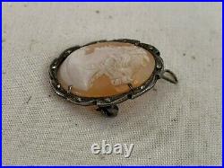 Antique Victorian 800 Silver Marcasite Hand Carved Cameo Pin & Pendant 1800's