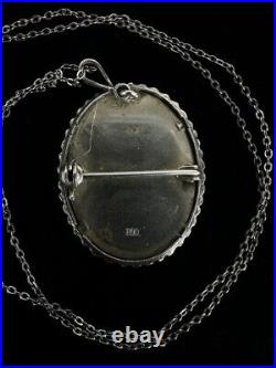 Antique Victorian 800 Silver Miniature Hand Painted Portrait Brooch Necklace 18â