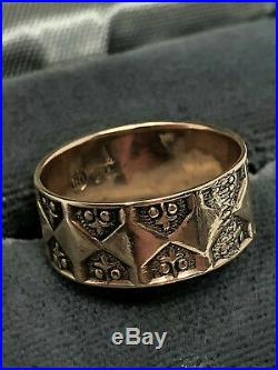 Antique Victorian 8 mm Wide 14K Solid Gold Cigar Band Ring Hand Stamped sz 7.5